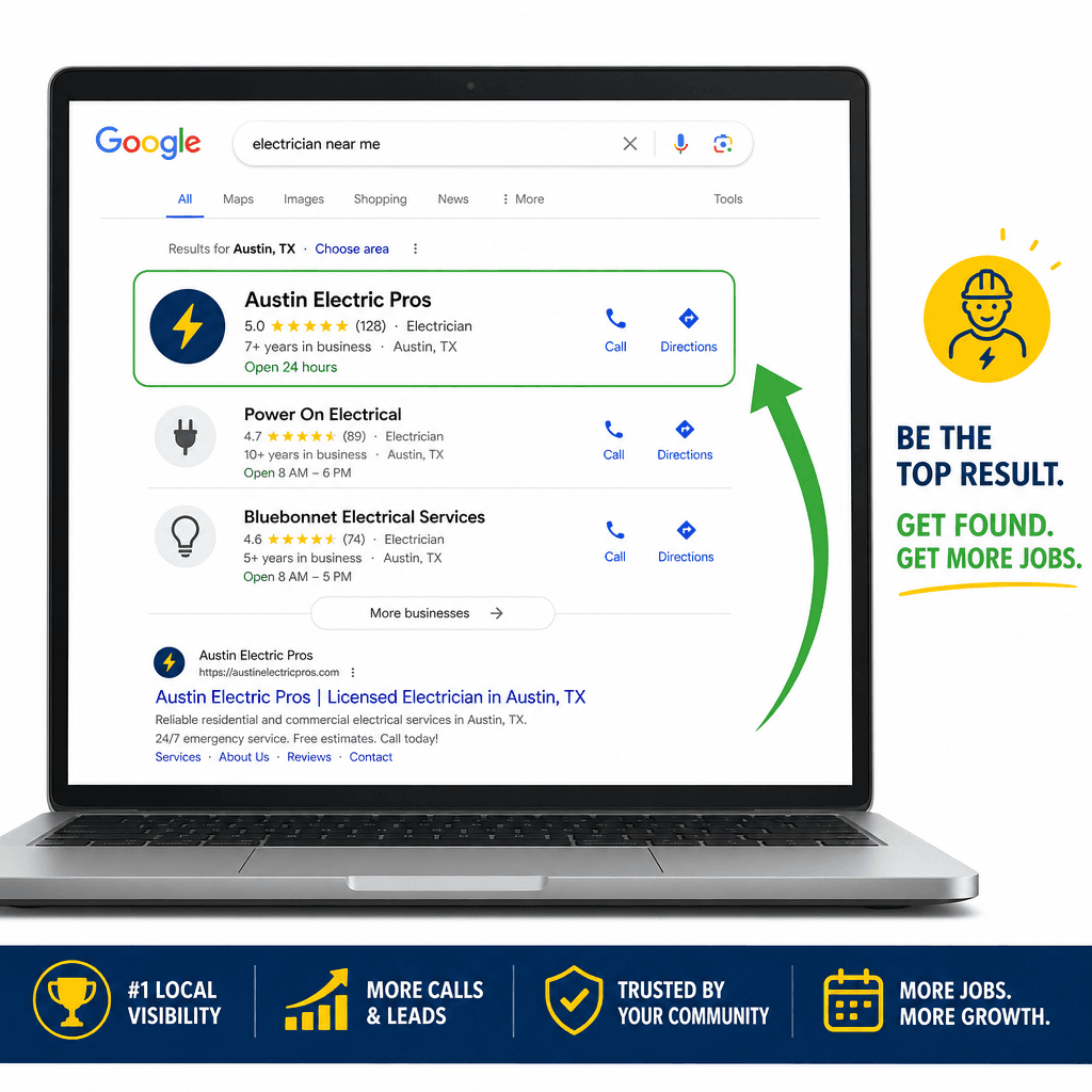 Electrical business ranking at the top of Google search results